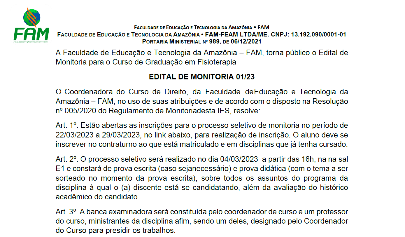 Seleção para Monitoria de Direito
