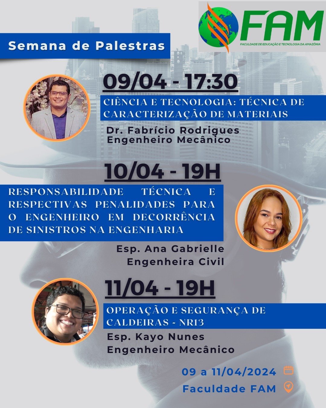 Semana de Palestras em alusão ao dia da Engenharia que é celebrado no dia 10 de abril de cada ano!